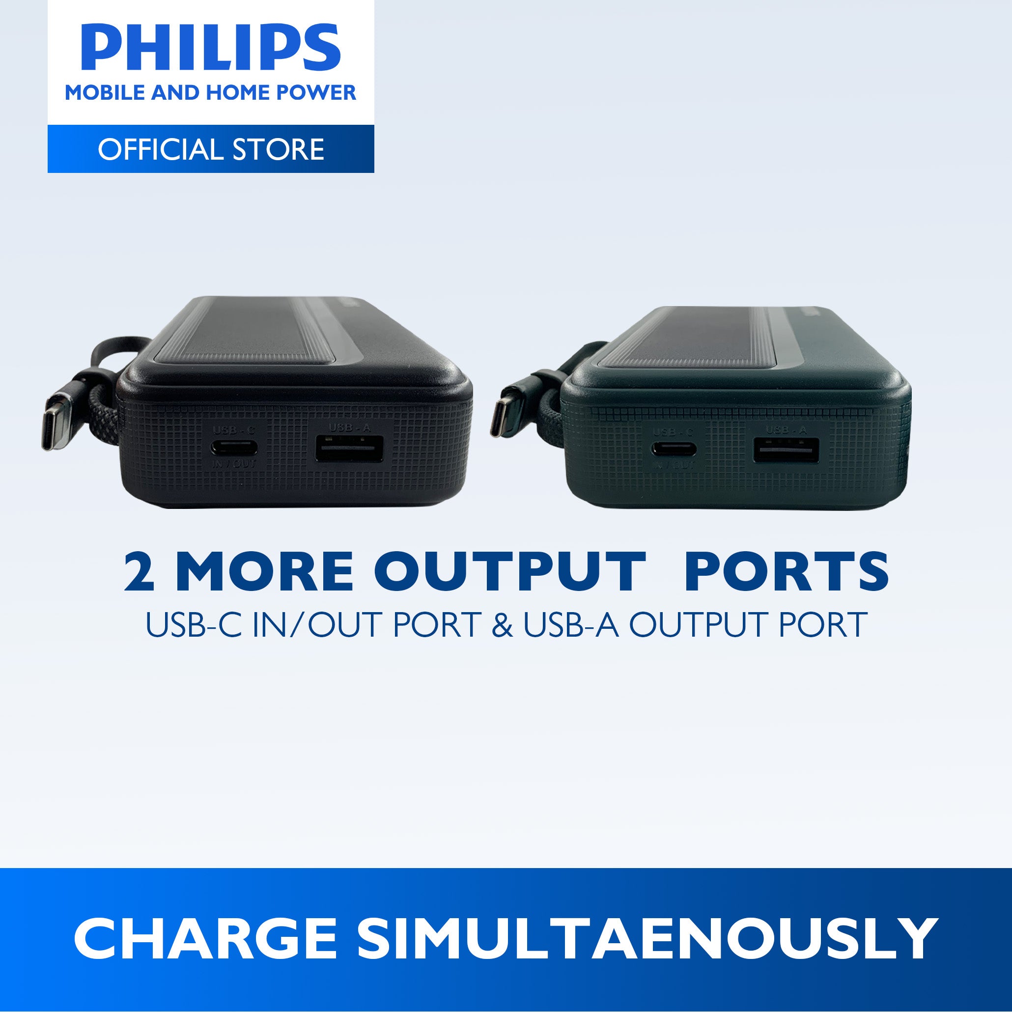 Philips 20000mAh Power Bank 45W Fast Charging PD QC3.0 Fast Charging Built-in USB-C