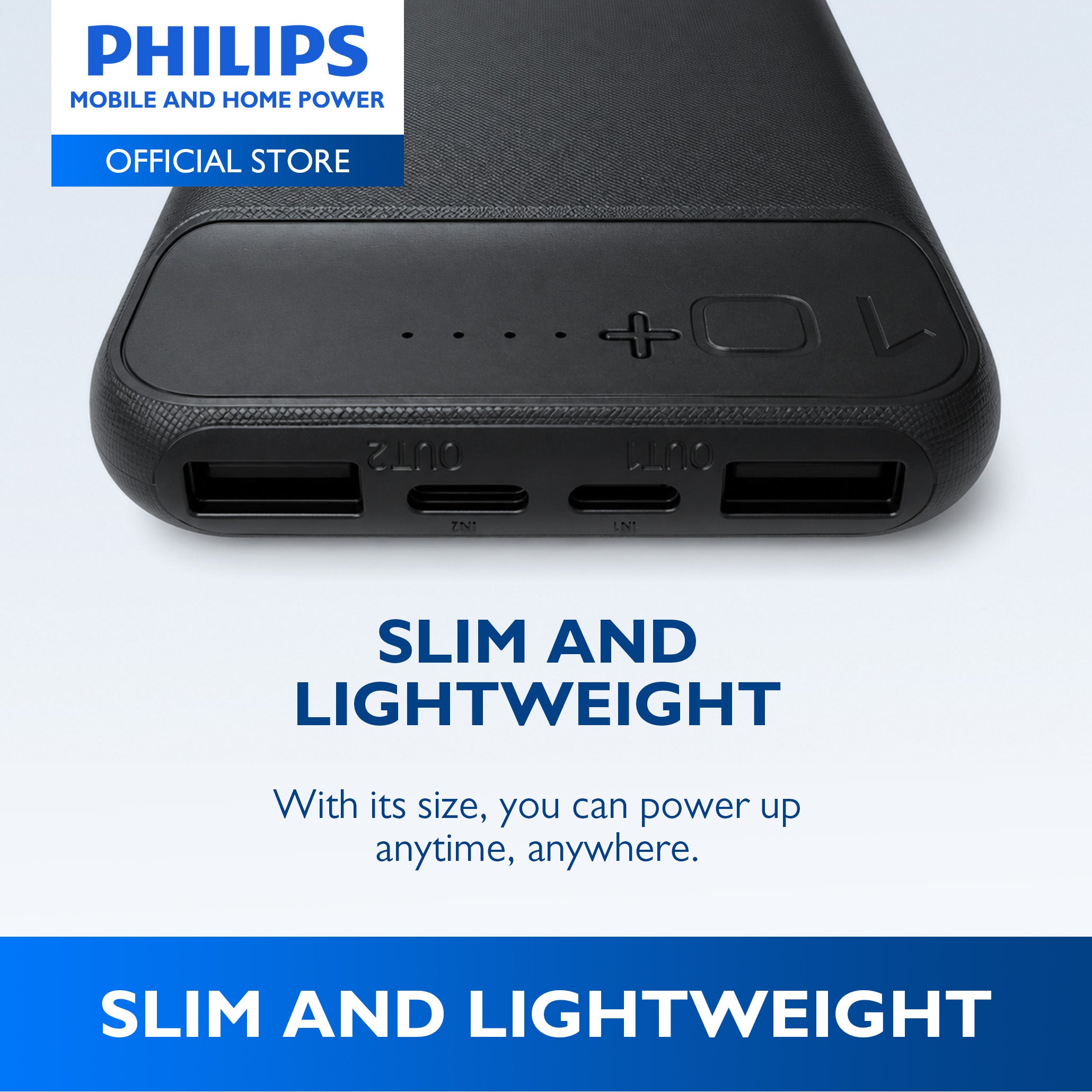 PHILIPS 10000mAh 2.1A Fast Charge Powerbank Dual USB Output USB-C & Micro USB Input Li-Polymer Battery