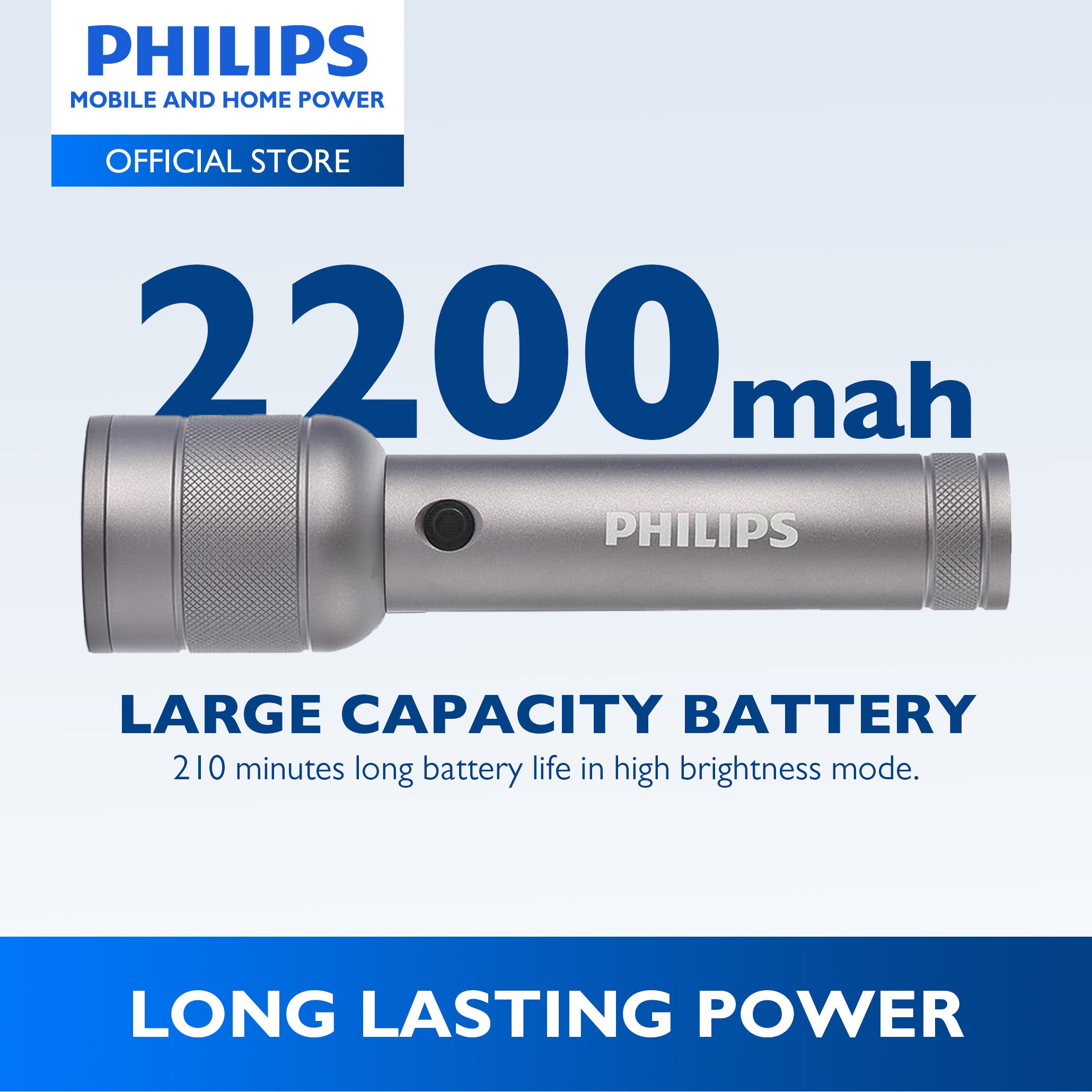 PHILIPS 10W Aluminium Alloy Rechargeable LED Flashlight | Ultra-Bright 910 Lumens | 300 m Beam Range Up to 12hrs Use With Flashing, SOS Mode, Dimming Mode