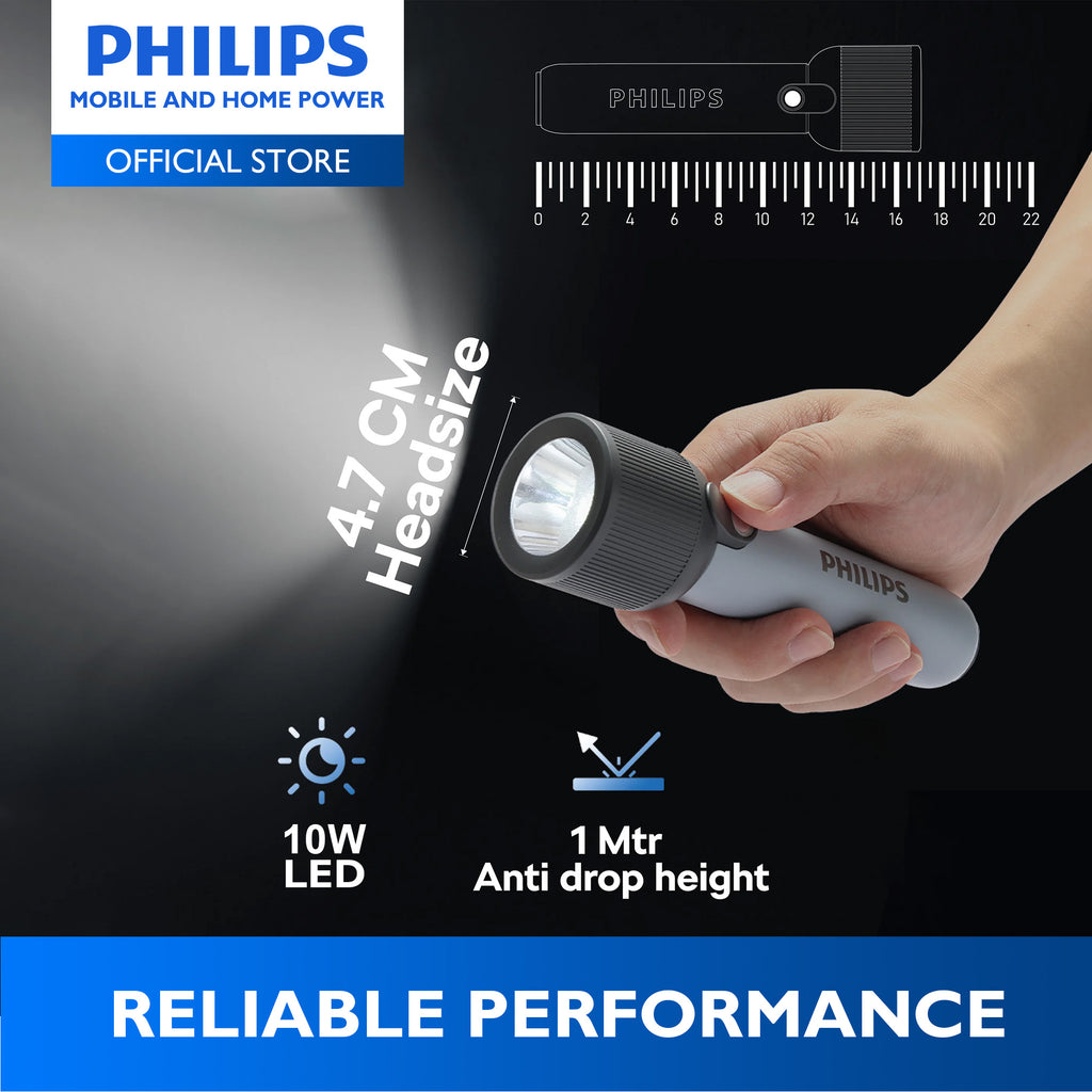 PHILIPS 3W Rechargeable LED Flashlight Torch | 400 Lumens | 150m Range Up to 12hrs Use With Full Brightness, Low Light, and Infinite Dimming