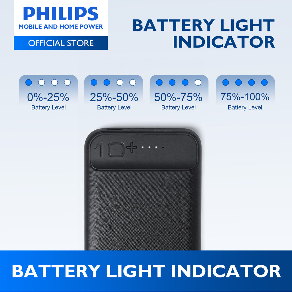 PHILIPS 10000mAh 2.1A Fast Charge Powerbank Dual USB Output USB-C & Micro USB Input Li-Polymer Battery