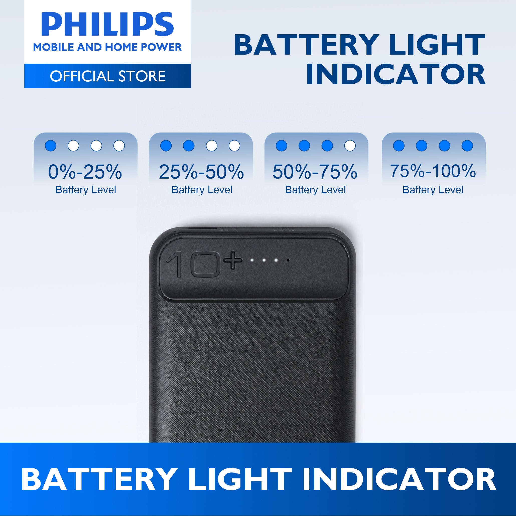 PHILIPS 10000mAh 2.1A Fast Charge Powerbank Dual USB Output USB-C & Micro USB Input Li-Polymer Battery