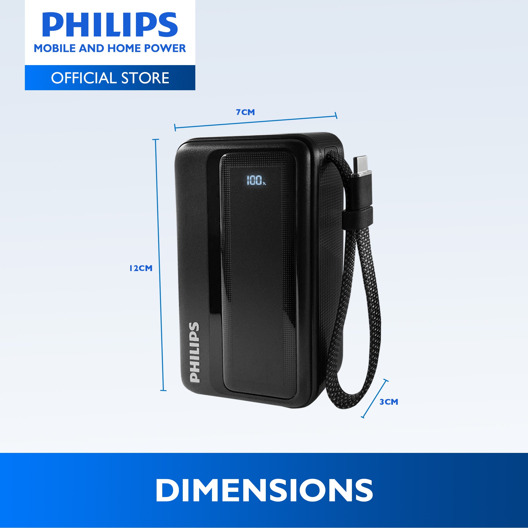 Philips 20000mAh Power Bank 45W Fast Charging PD QC3.0 Fast Charging Built-in USB-C