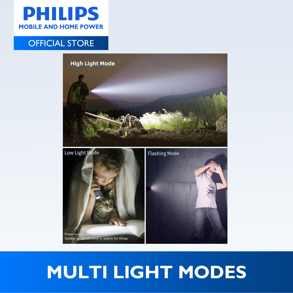 PHILIPS 10W Aluminium Alloy Rechargeable LED Flashlight | Ultra-Bright 910 Lumens | 300 m Beam Range Up to 12hrs Use With Flashing, SOS Mode, Dimming Mode