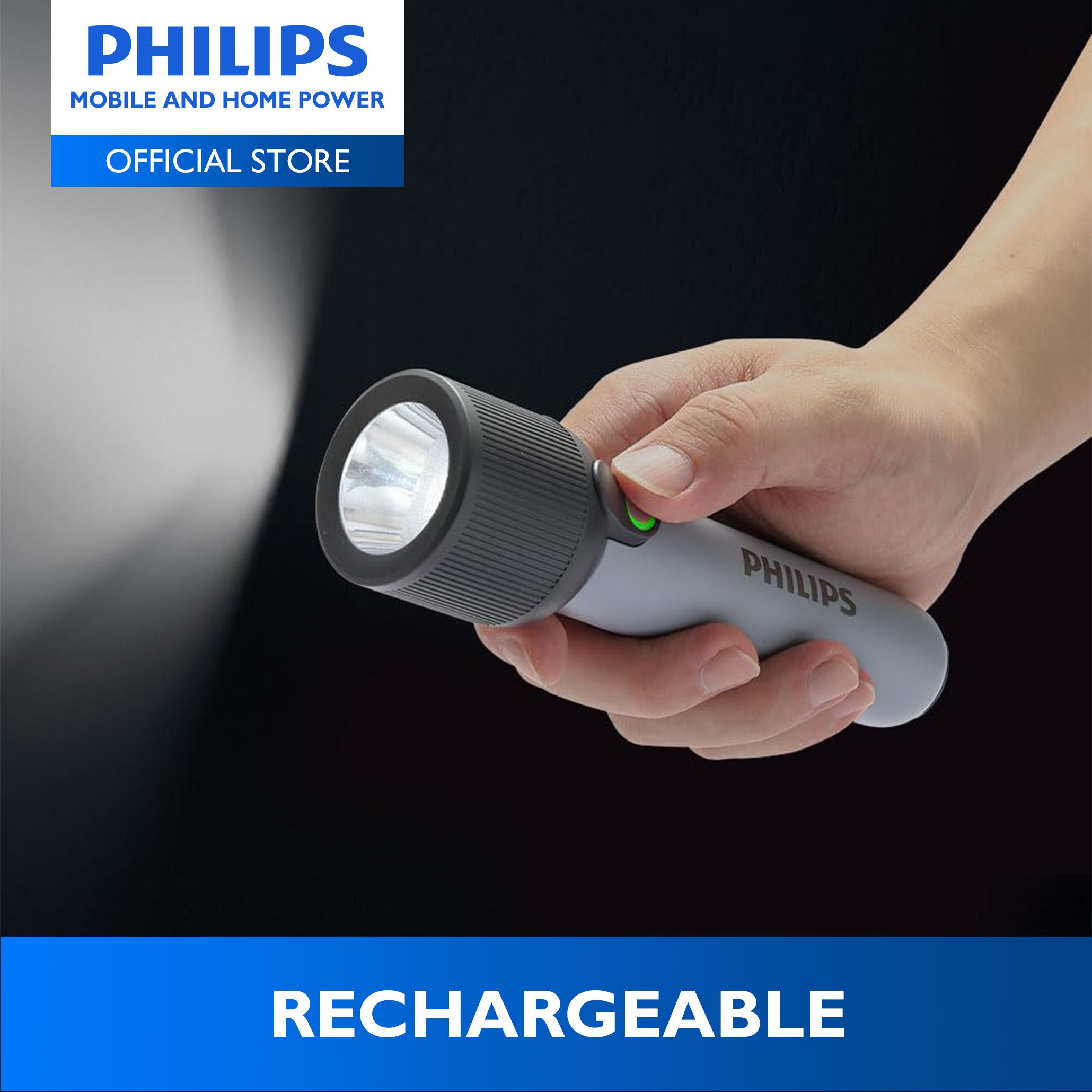 PHILIPS 3W Rechargeable LED Flashlight Torch | 400 Lumens | 150m Range Up to 12hrs Use With Full Brightness, Low Light, and Infinite Dimming