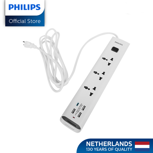 Philips 3 Universal Power Outlet with Integrated USB/USB-C Charging Port 3 Meters Extension