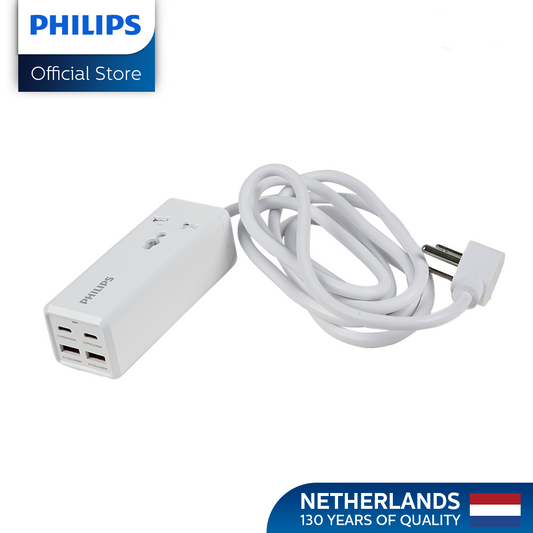 Philips PD 65W 2Meter with 2 Charger Type C USB-C and 2USB-A Universal Heavy Duty Extension Power Strips Socket