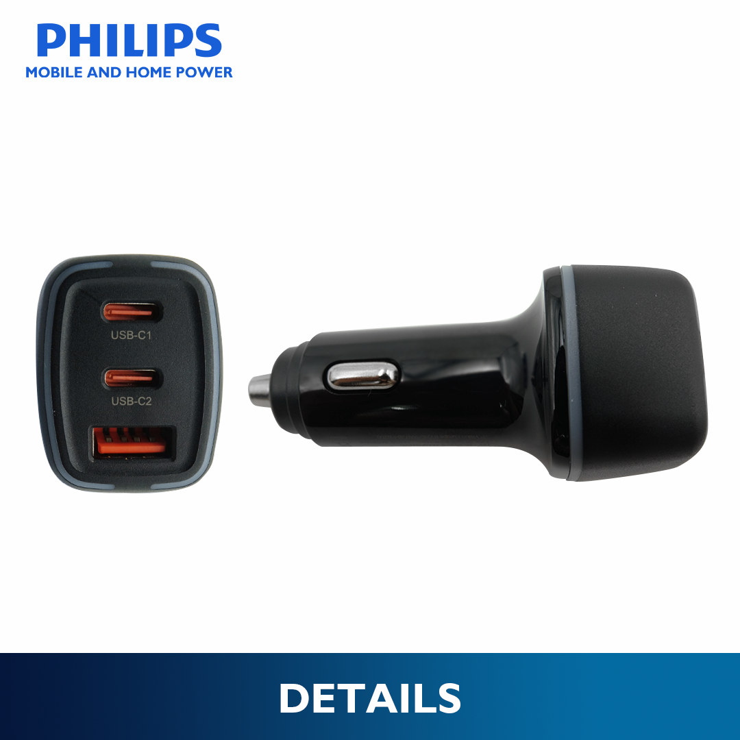 Philips 45W Triple Port Fast Car Charger with PD 20W & PD 45W