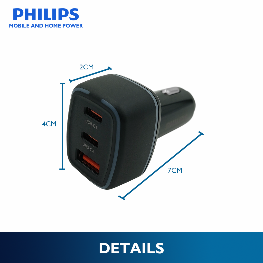 Philips 45W Triple Port Fast Car Charger with PD 20W & PD 45W