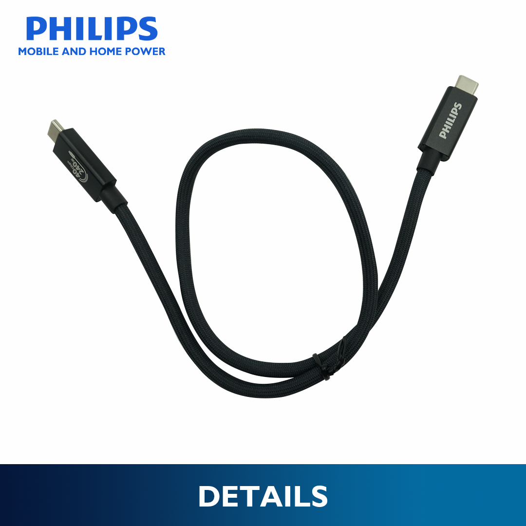 Philips 240W 0.5m USB-C to USB-C Cable Fast Charging, 40Gbps USB4 Data Transfer, Braided Thunderbolt 4 Compatible