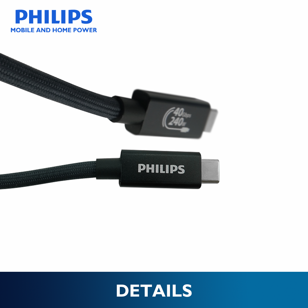 Philips 240W 0.5m USB-C to USB-C Cable Fast Charging, 40Gbps USB4 Data Transfer, Braided Thunderbolt 4 Compatible