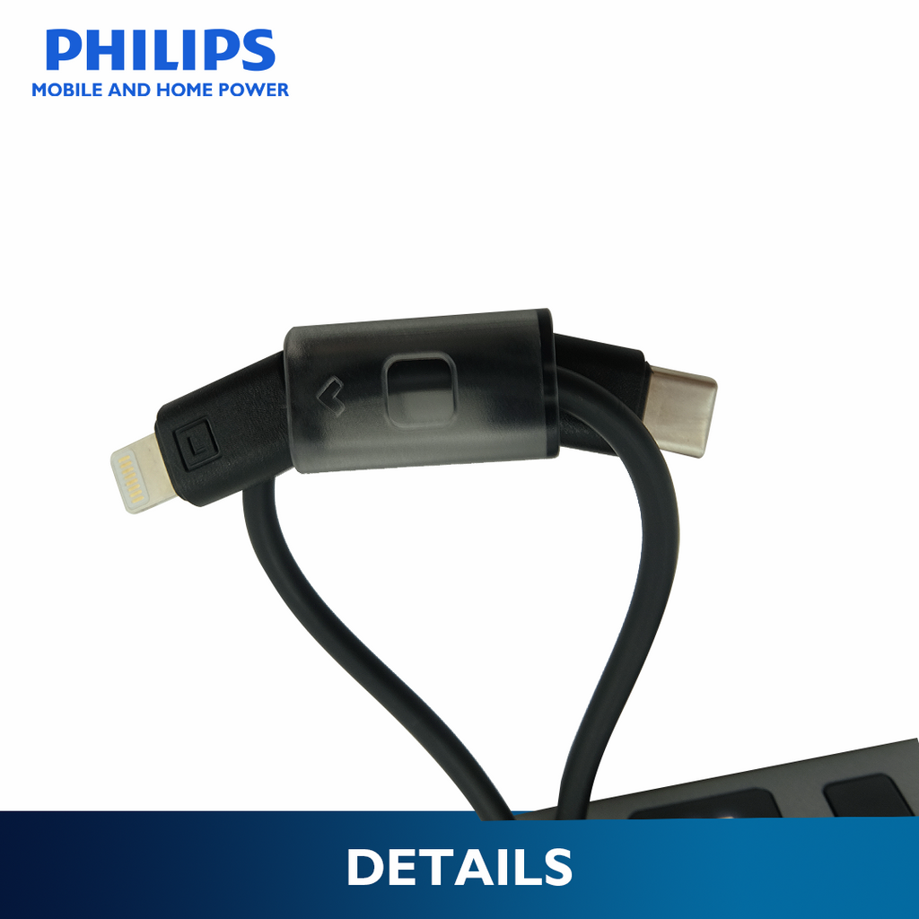 Philips 22.5W 10000mAh Fast Charging Power Bank with Built-In USB-C and Lightning Cable