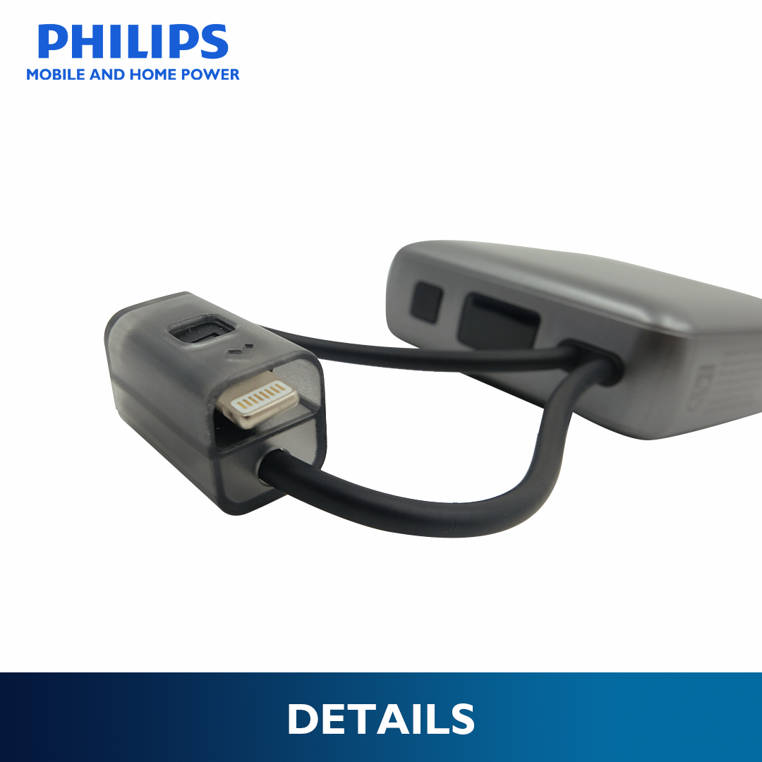 Philips 22.5W 10000mAh Fast Charging Power Bank with Built-In USB-C and Lightning Cable