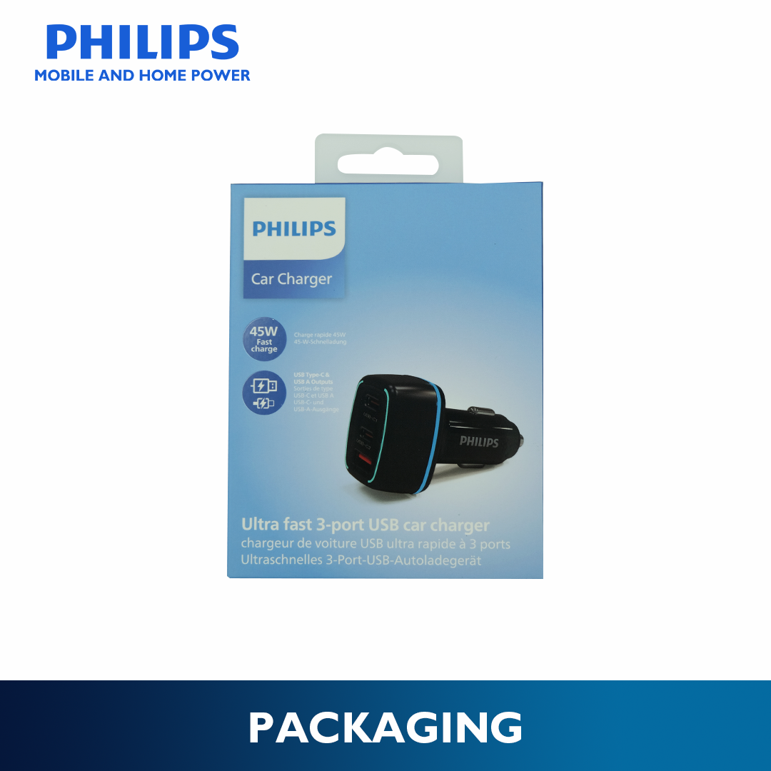 Philips 45W Triple Port Fast Car Charger with PD 20W & PD 45W