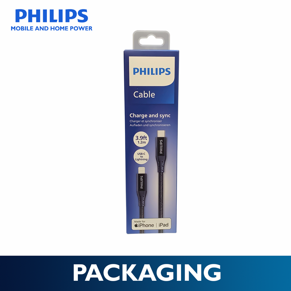 Philips Black 1.2m 18W USB C Type-C to Lightning Braided Cable MFi Certified iPhone Charging Cable