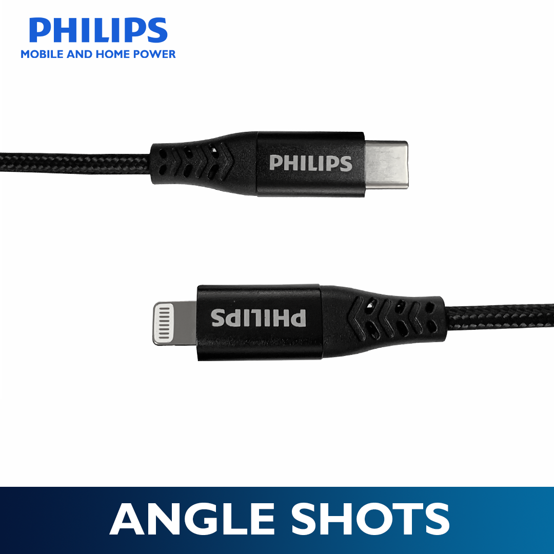 Philips Black 1.2m 18W USB C Type-C to Lightning Braided Cable MFi Certified iPhone Charging Cable