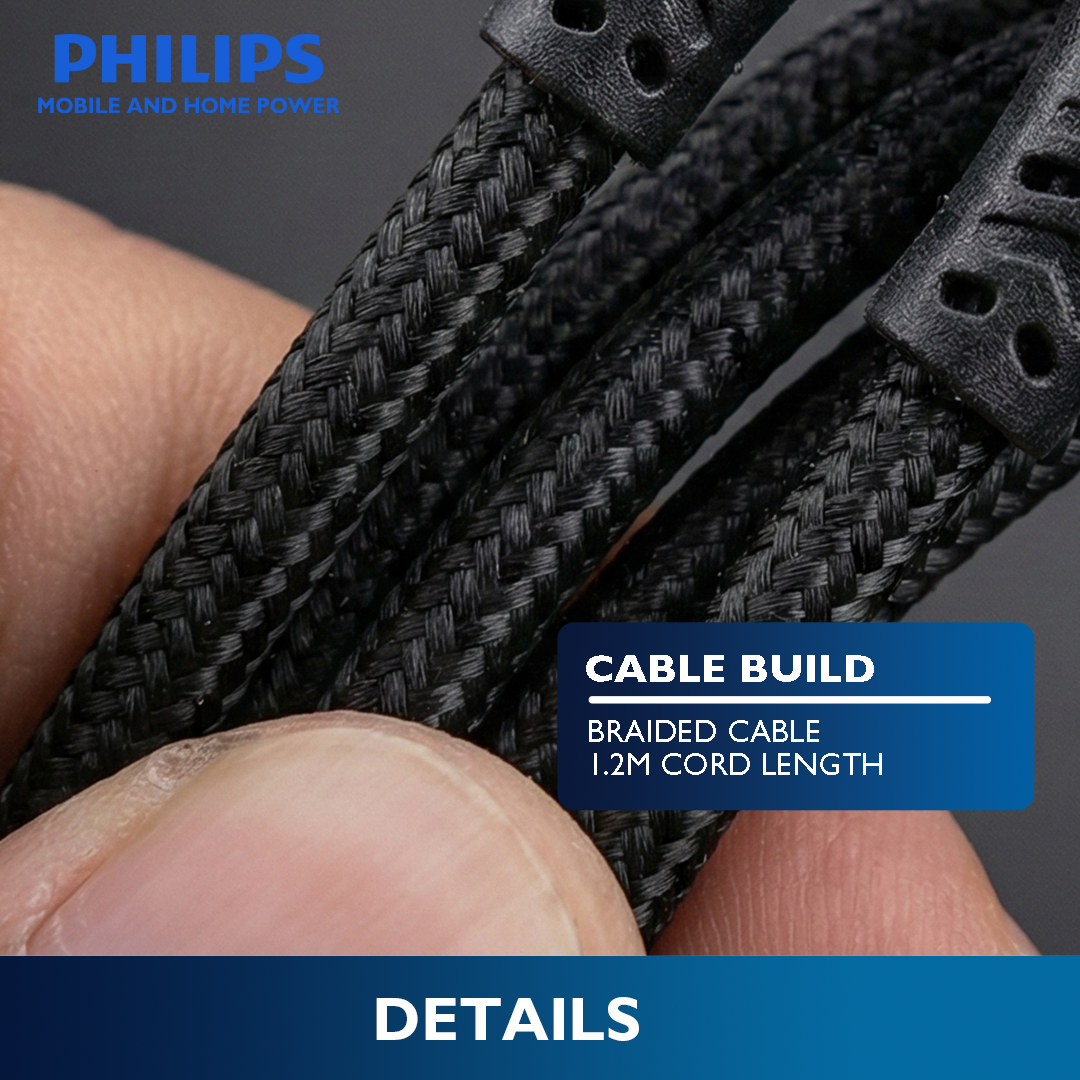 Philips Black 1.2m 18W USB C Type-C to Lightning Braided Cable MFi Certified iPhone Charging Cable