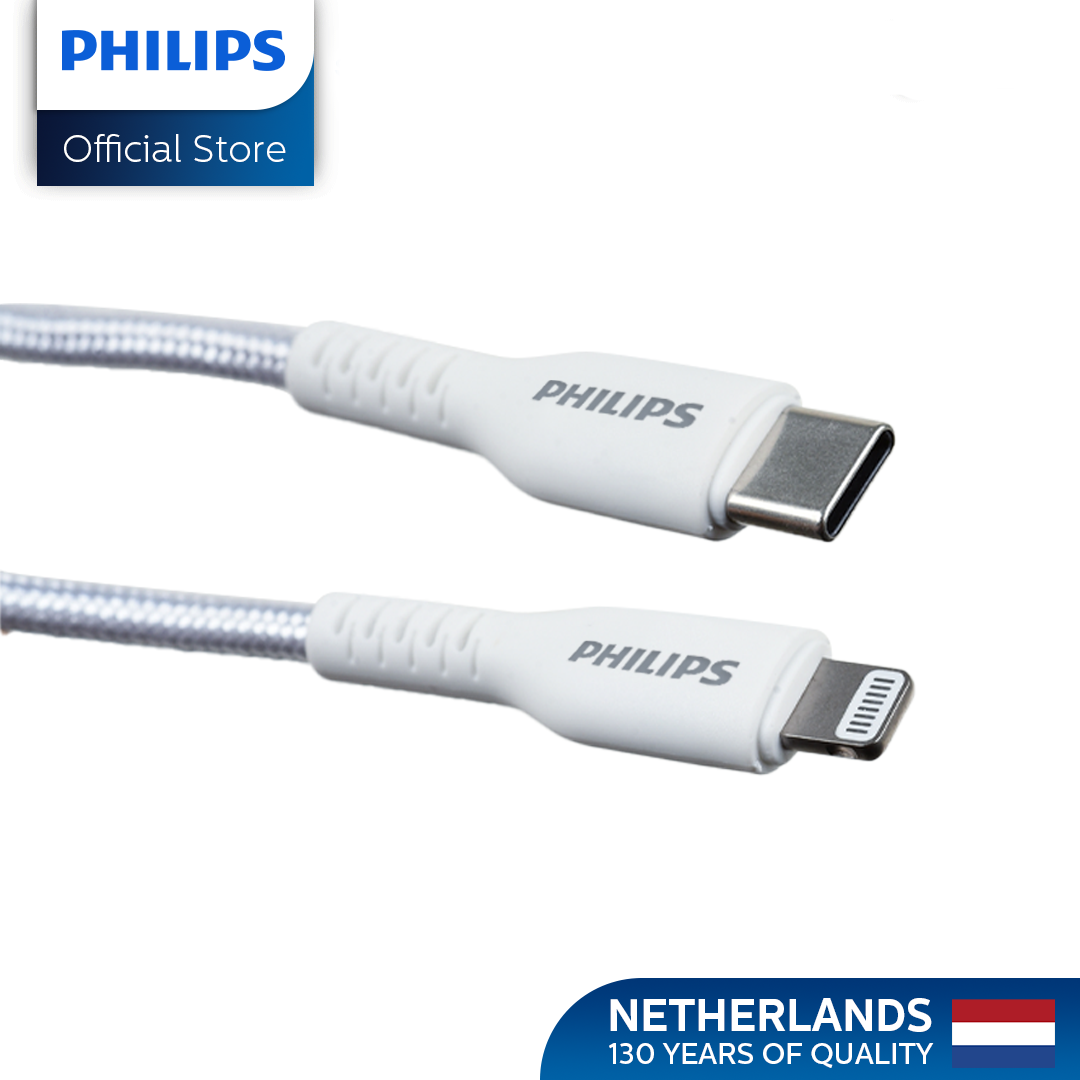 Philips Braided 1.2m 18W USB C Type-C to Lightning Cable MFi Certified iPhone Charging Cable