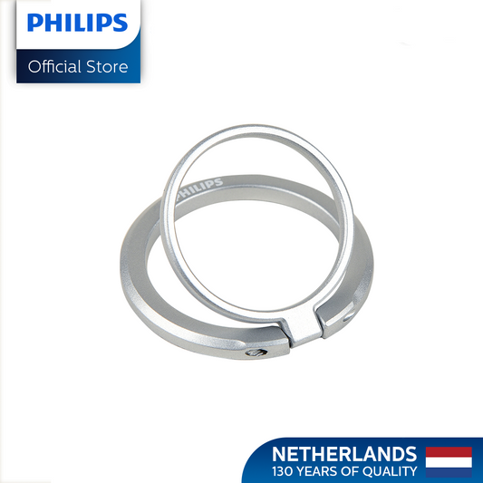 Philips White 360°Rotation 180° Flip Metallic Magnetic Ring Stand Cellphone Holder with Additional Metal Magnetic Ring