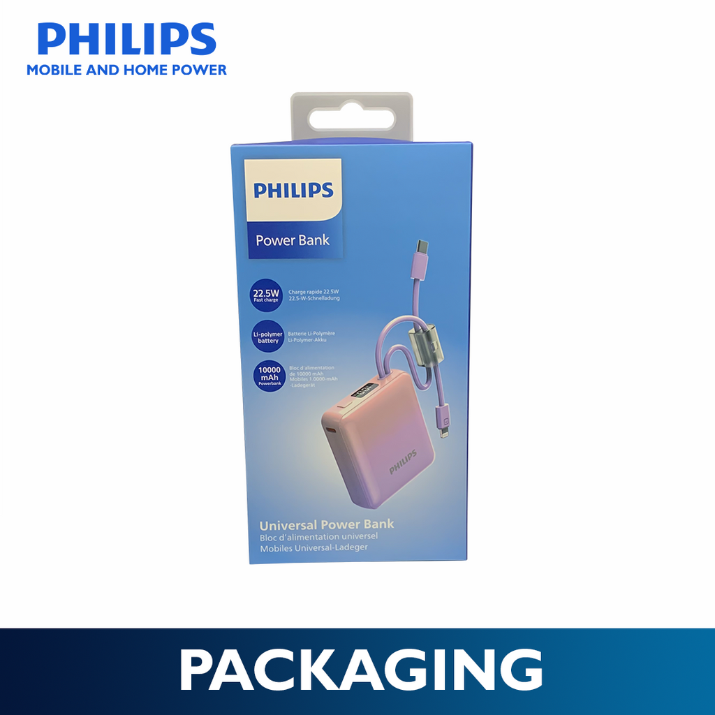 Philips 22.5W 10000mAh Two-Tone Fast Charging Power Bank with Built-In USB-C and Lightning Cable
