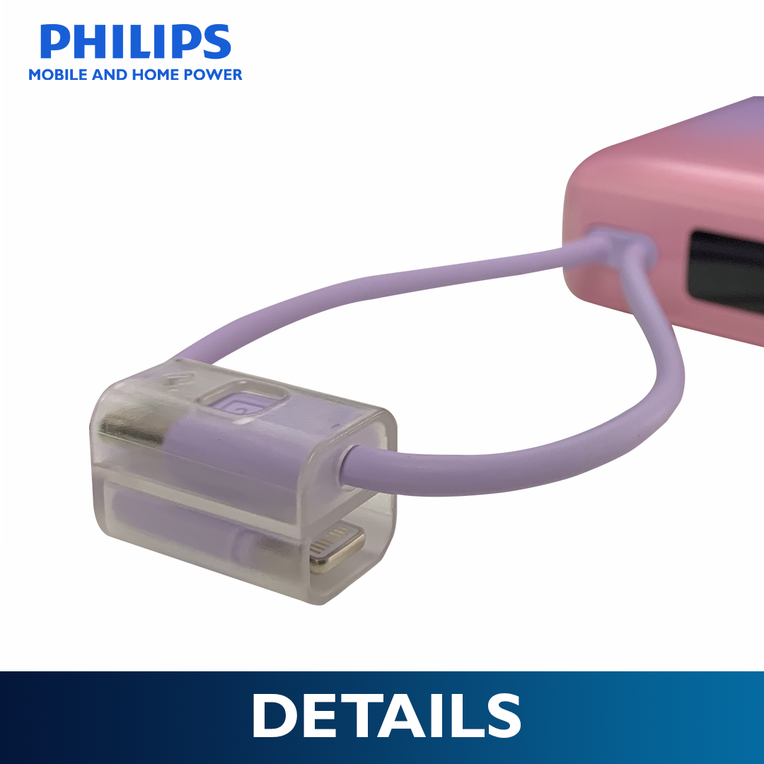 Philips 22.5W 10000mAh Two-Tone Fast Charging Power Bank with Built-In USB-C and Lightning Cable