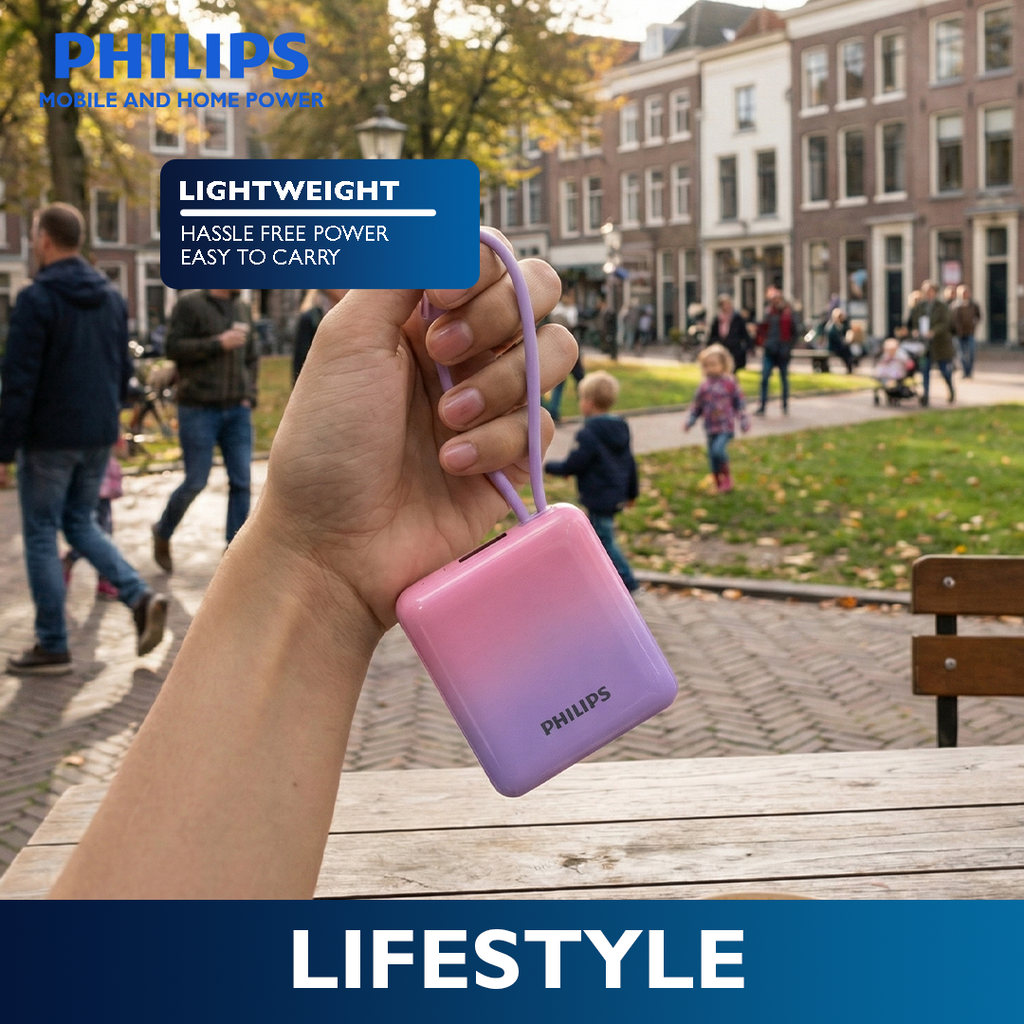 Philips 22.5W 10000mAh Two-Tone Fast Charging Power Bank with Built-In USB-C and Lightning Cable