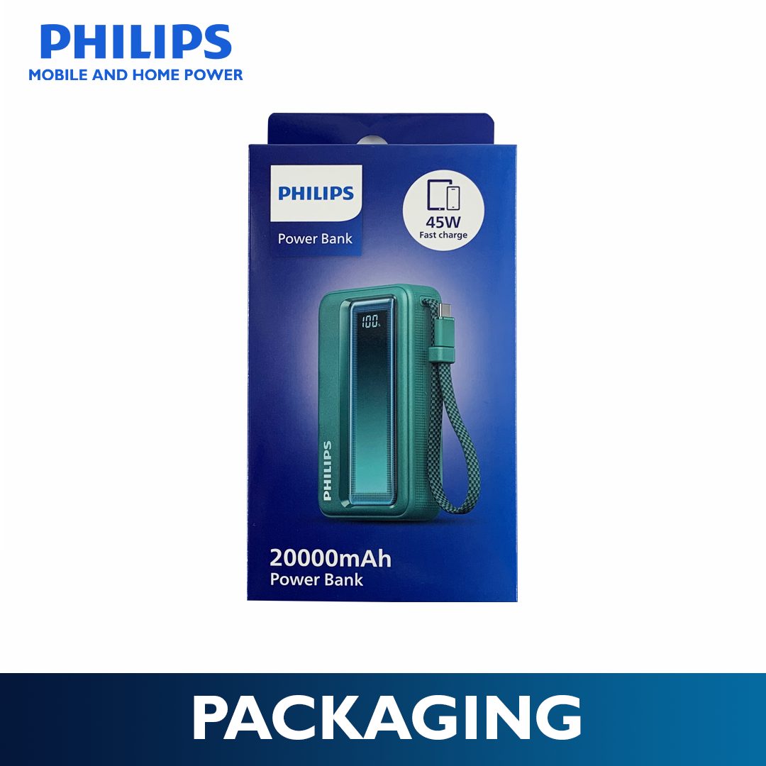 Philips Teal 20000mAh Power Bank 45W Fast Charging PD QC3.0 Fast Charging Built-in USB-C