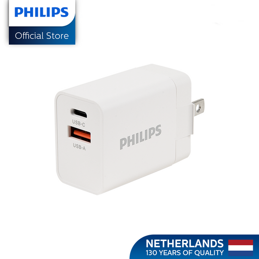 Philips 33W USB C Fast Charger 2 Port Compact Charger with Foldable Plug