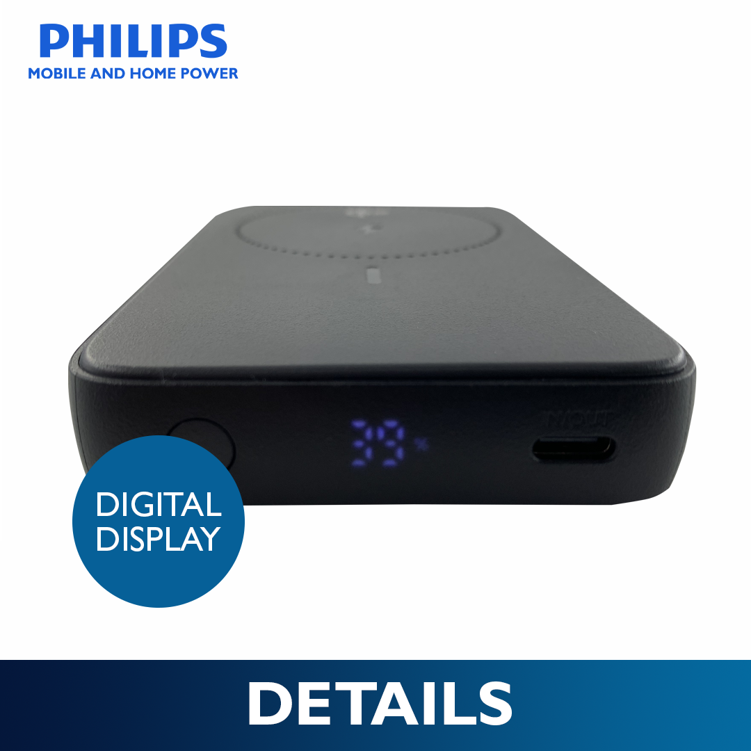 Philips Black 10000mAh 15W Magnetic Wireless Powerbank Qi2 USB-C to C Fast Charging Portable Wireless Charger