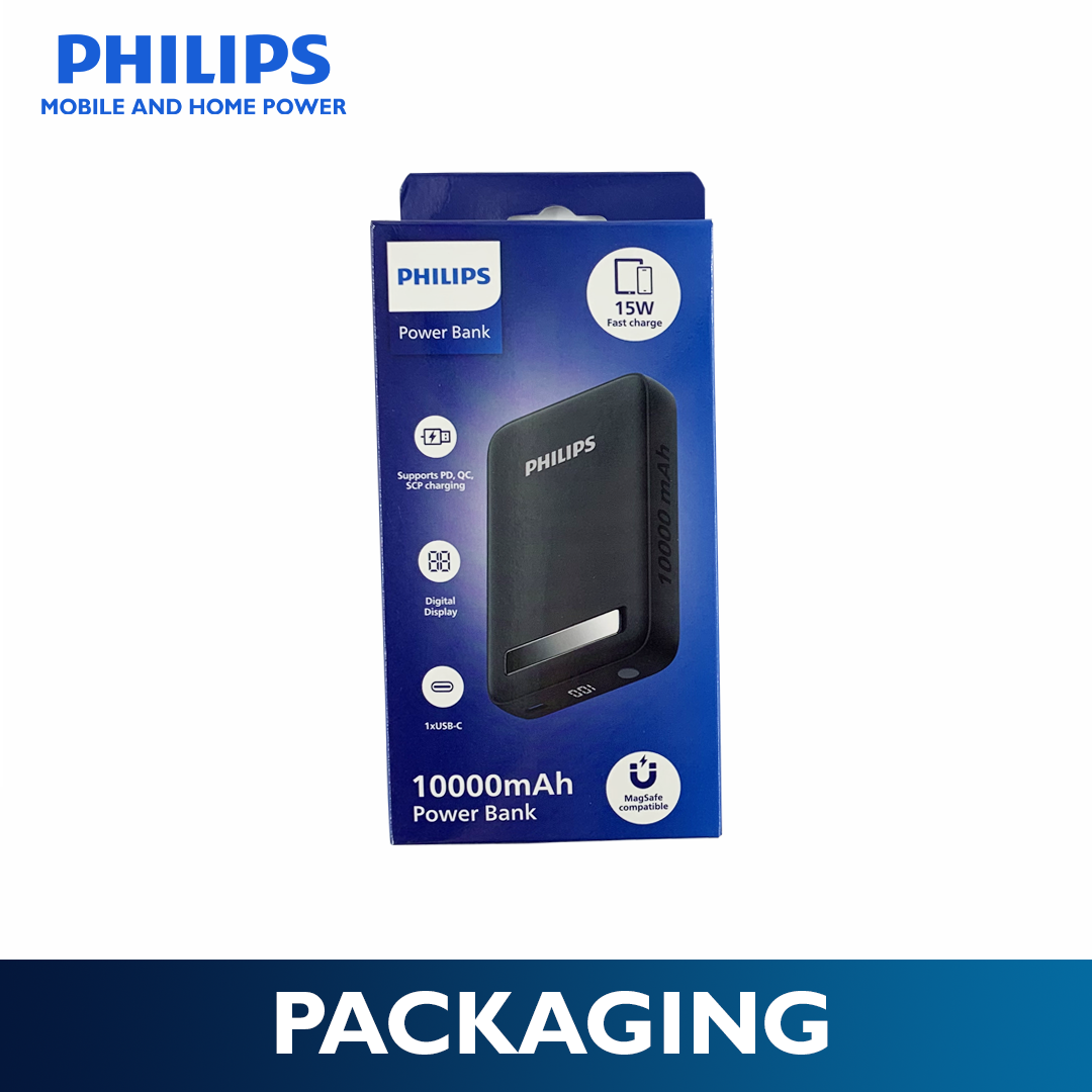 Philips Black 10000mAh 15W Magnetic Wireless Powerbank Qi2 USB-C to C Fast Charging Portable Wireless Charger