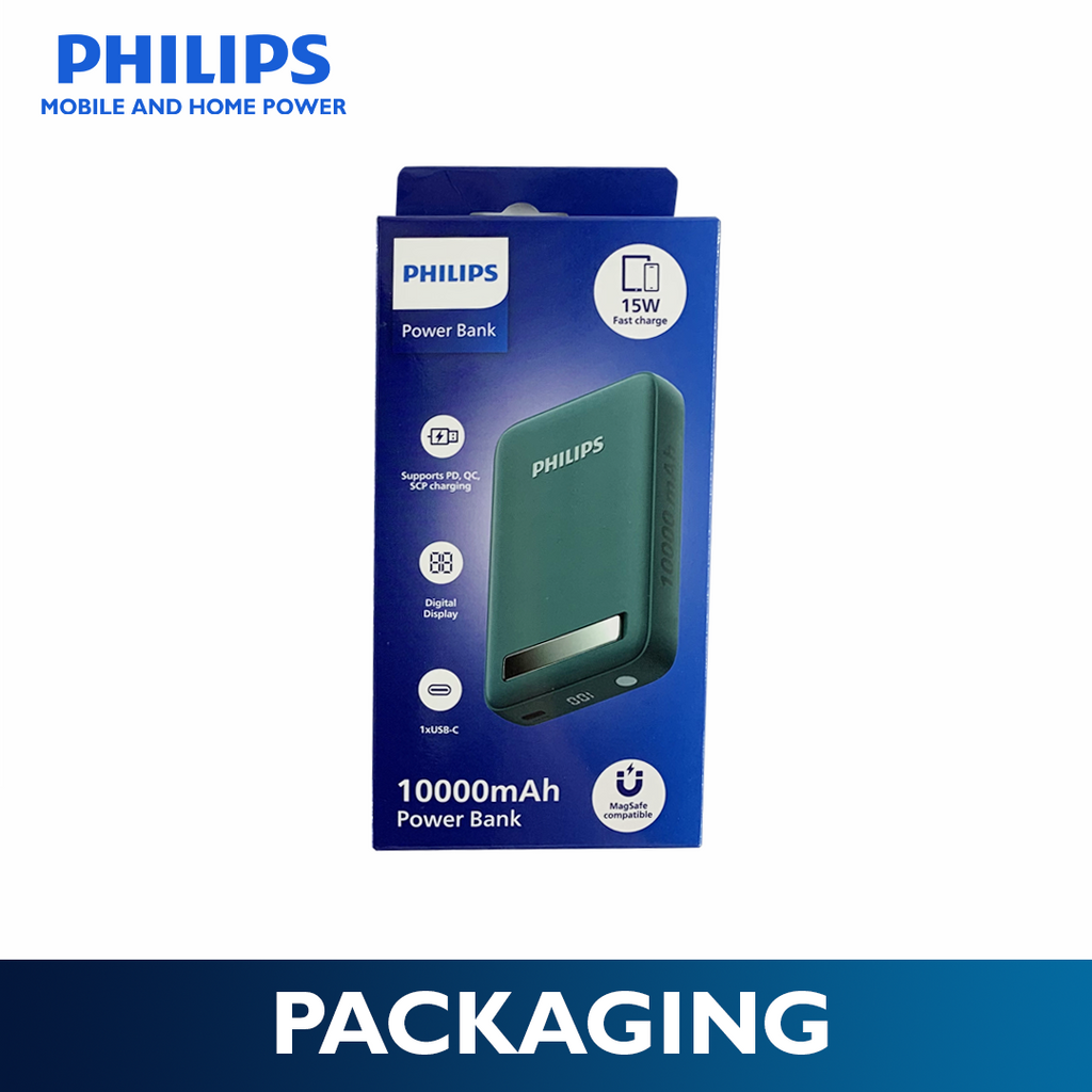 Philips Green 10000mAh 15W Magnetic Wireless Powerbank Qi2 USB-C to C Fast Charging Portable Wireless Charger