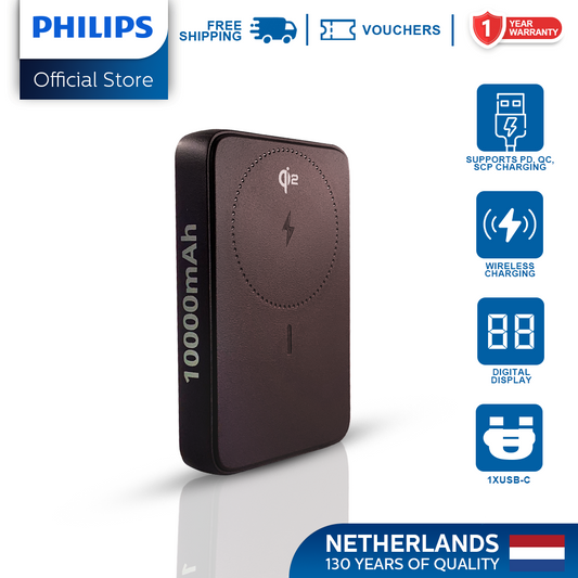 Philips Red 10000mAh 15W Magnetic Wireless Powerbank Qi2 USB-C to C Fast Charging Portable Wireless Charger (Copy)