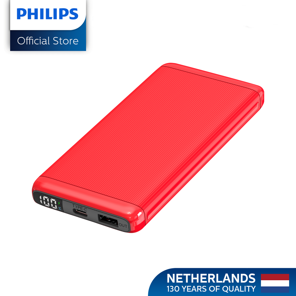 Philips Red 10000mAh 22.5 Watts USB-C Slim Fast Charging Powerbank