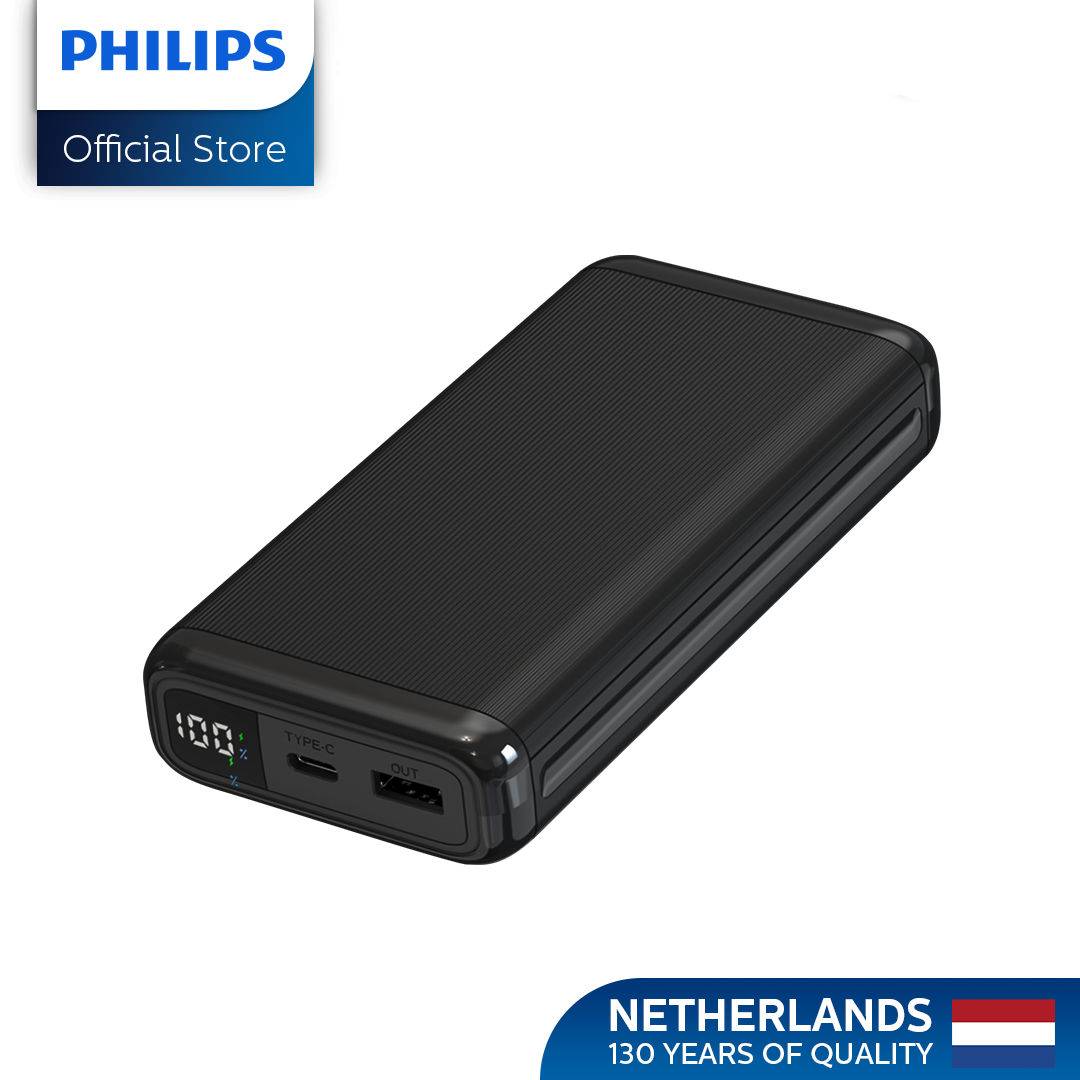 Philips Black 10000mAh 22.5 Watts USB-C Slim Fast Charging Powerbank