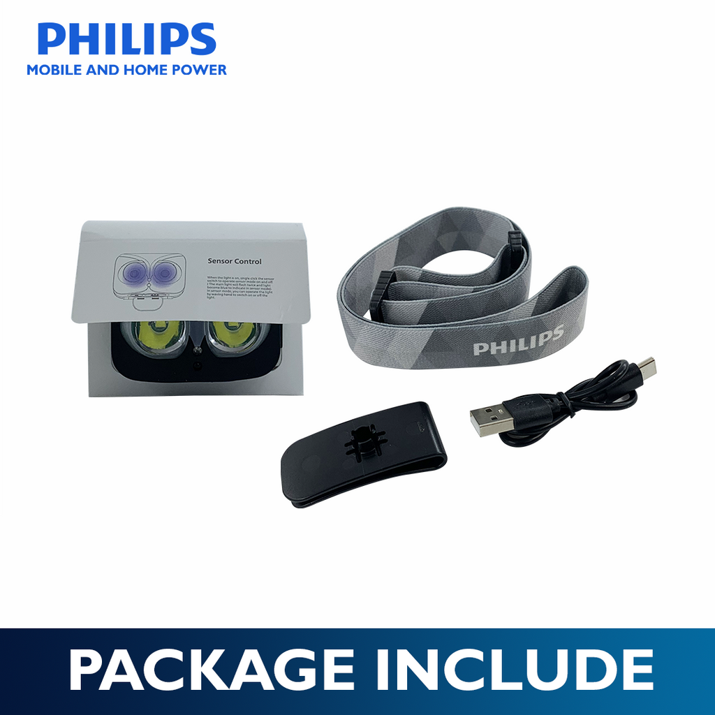 PHILIPS Multi-Functional Rechargeable Sensor LED Headlamp | 450 Lumens Brightness | 100 m Beam Distance | 1000 mAh Battery