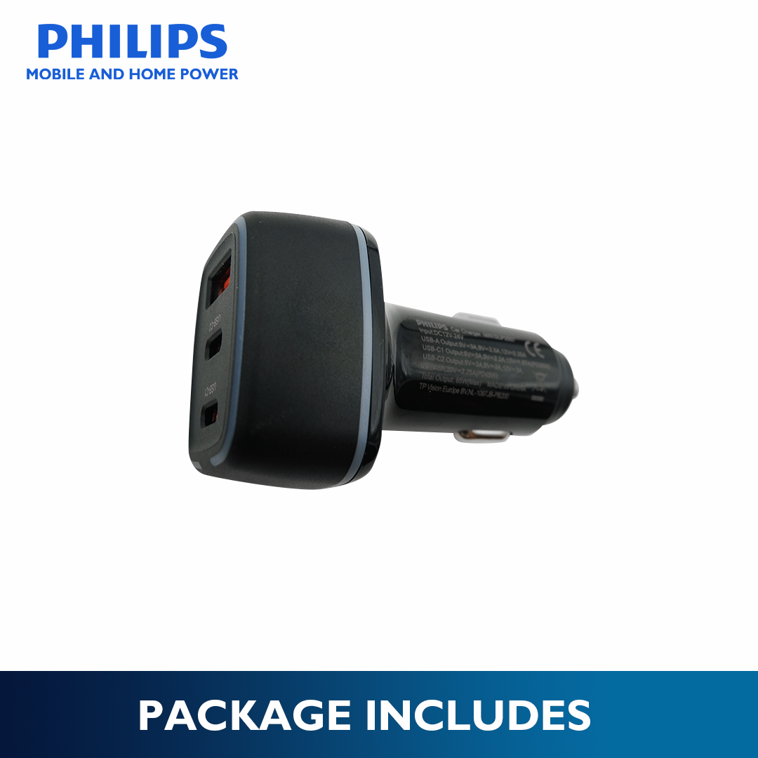 Philips 45W Triple Port Fast Car Charger with PD 20W & PD 45W
