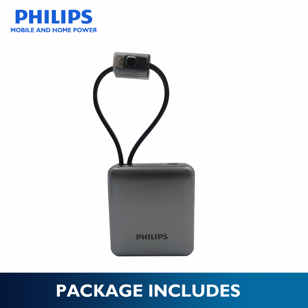 Philips 22.5W 10000mAh Fast Charging Power Bank with Built-In USB-C and Lightning Cable