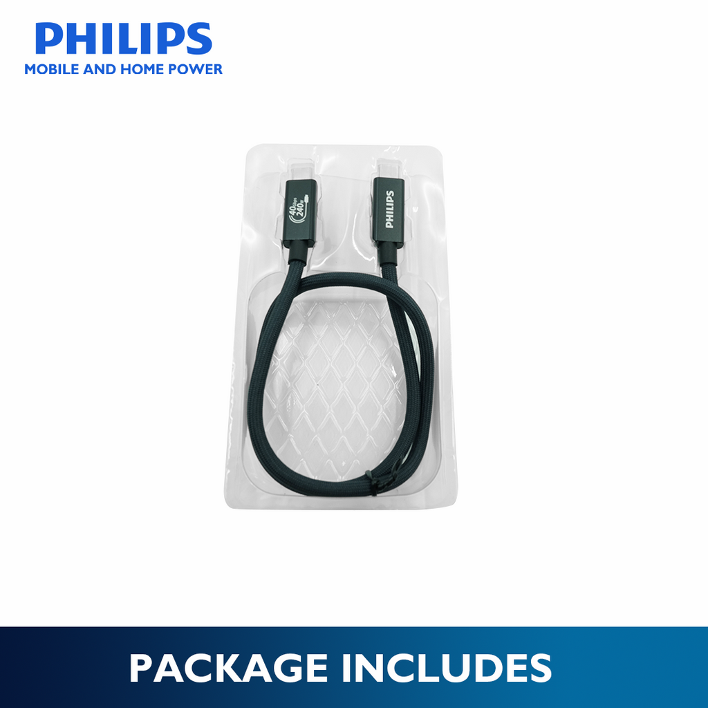 Philips 240W 0.5m USB-C to USB-C Cable Fast Charging, 40Gbps USB4 Data Transfer, Braided Thunderbolt 4 Compatible