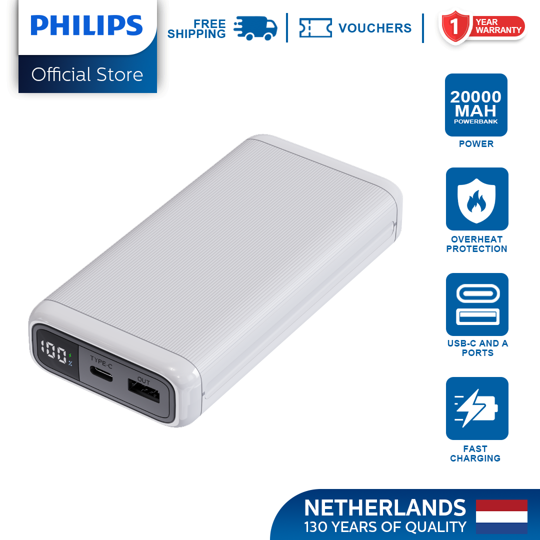 Philips White 22.5W 20000mAh Li-polymer PD Powerbank  with LCD Display