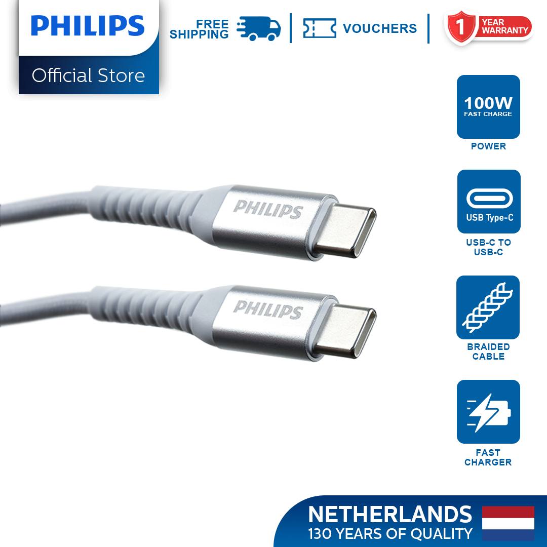 Philips 100W 1.2M USB-C to USB-C Cable Transfer and Fast Charging Braided Cable