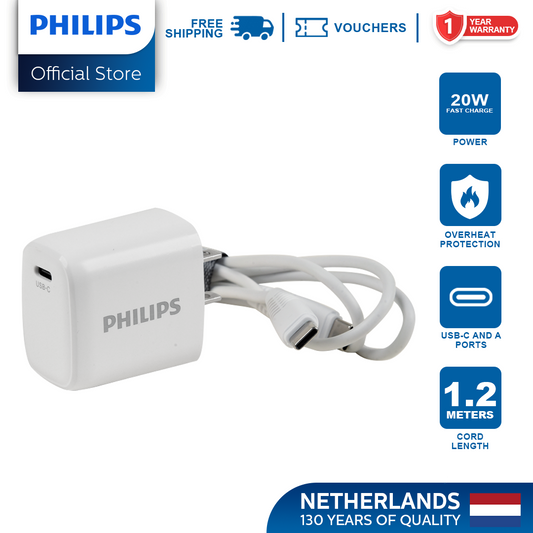 Philips 20W PD USB C Fast Charger with 1.2m Fast Charger Type C Cord