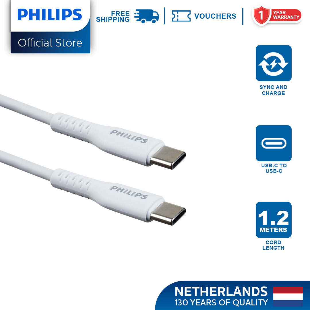 Philips 1.2 Meter 20Watts USB C to USB C Cable Fast Charging TPE-Silicon Cable