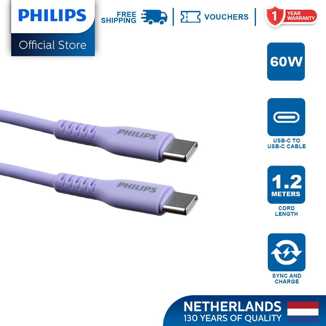 Philips Purple 60W 1.2M USB Type C to USB C PD Cable