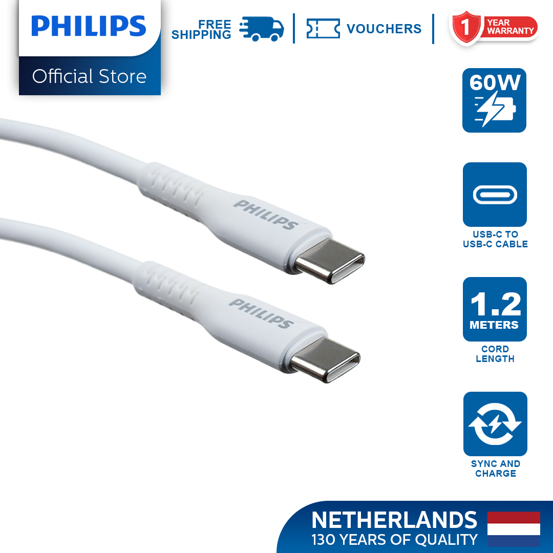 Philips White 60W 1.2M USB Type C to USB C PD Cable