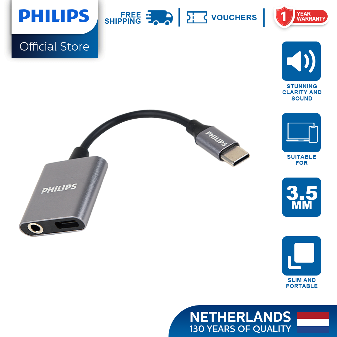 Philips 3.5mm Type C to USB C Audio and Charger Adapter