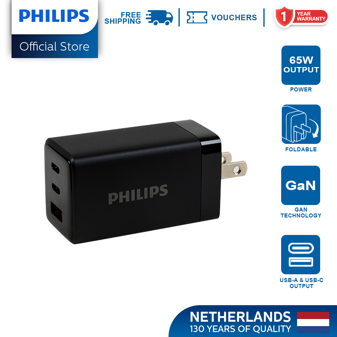 Philips 65watts Ultra Fast 3-Port Compact Fast PPS Wall Charger