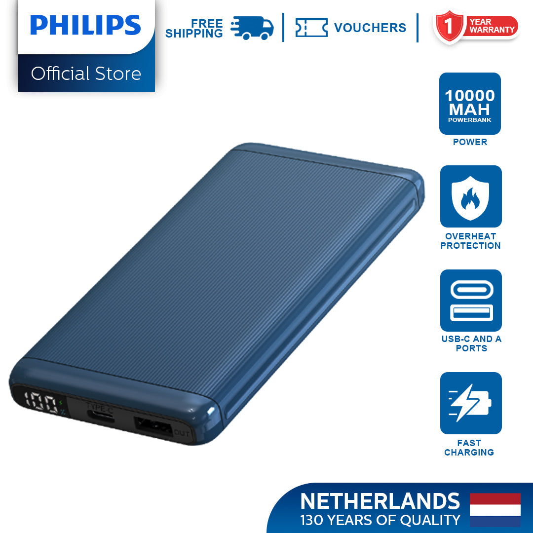 Philips Blue 10000mAh 22.5 Watts USB-C Slim Fast Charging Powerbank