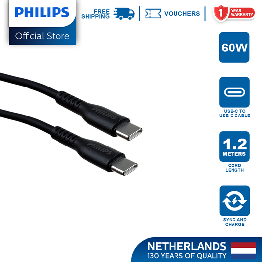Philips Black 60W 1.2M USB Type C to USB C PD Cable