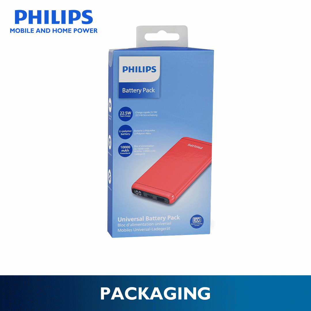 Philips Red 10000mAh 22.5 Watts USB-C Slim Fast Charging Powerbank