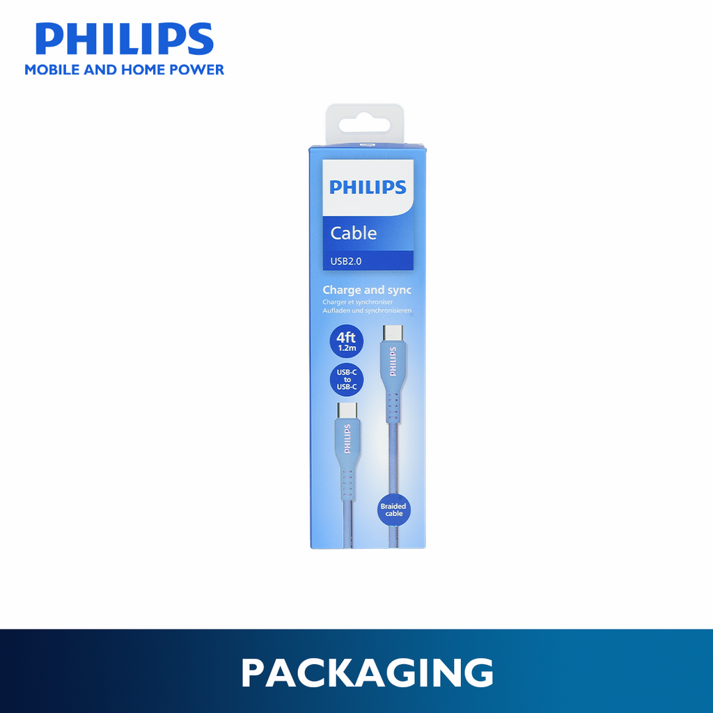 Philips Blue 60W Braided 1.2M USB Type C to USB C PD Cable